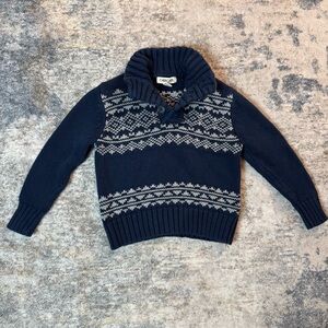 Nordic Grandpa Fair Isle Blue Long Sleeve‎ Sweater w/ collar winter XS 4-5 boy